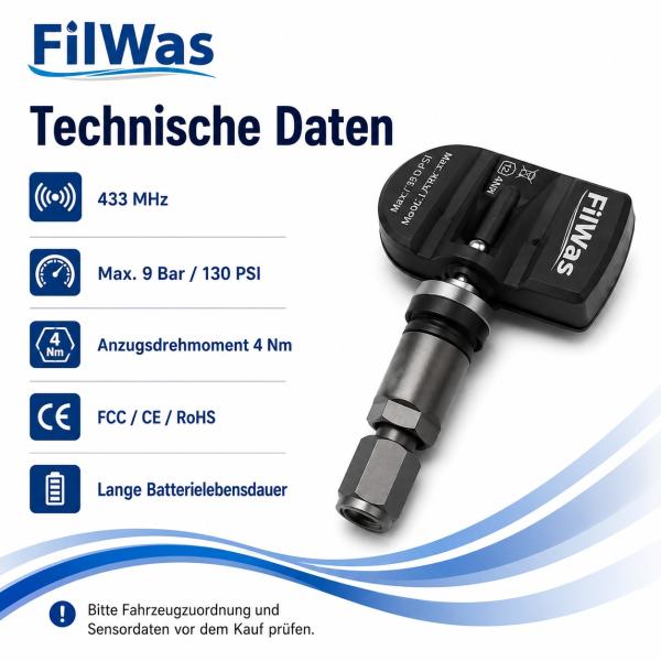 4x FilWas RDKS Tata Aria 01/2016-12/2017 EU 433MHz Gunmetal – Bild 3 von 8